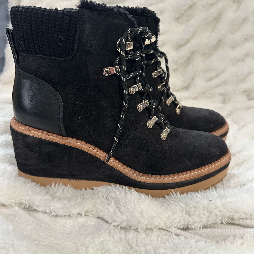 Kate Spade Black Lace Up Wedge Boots